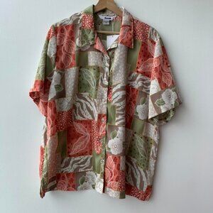 Vintage floral and plant printed short sleeve blouse